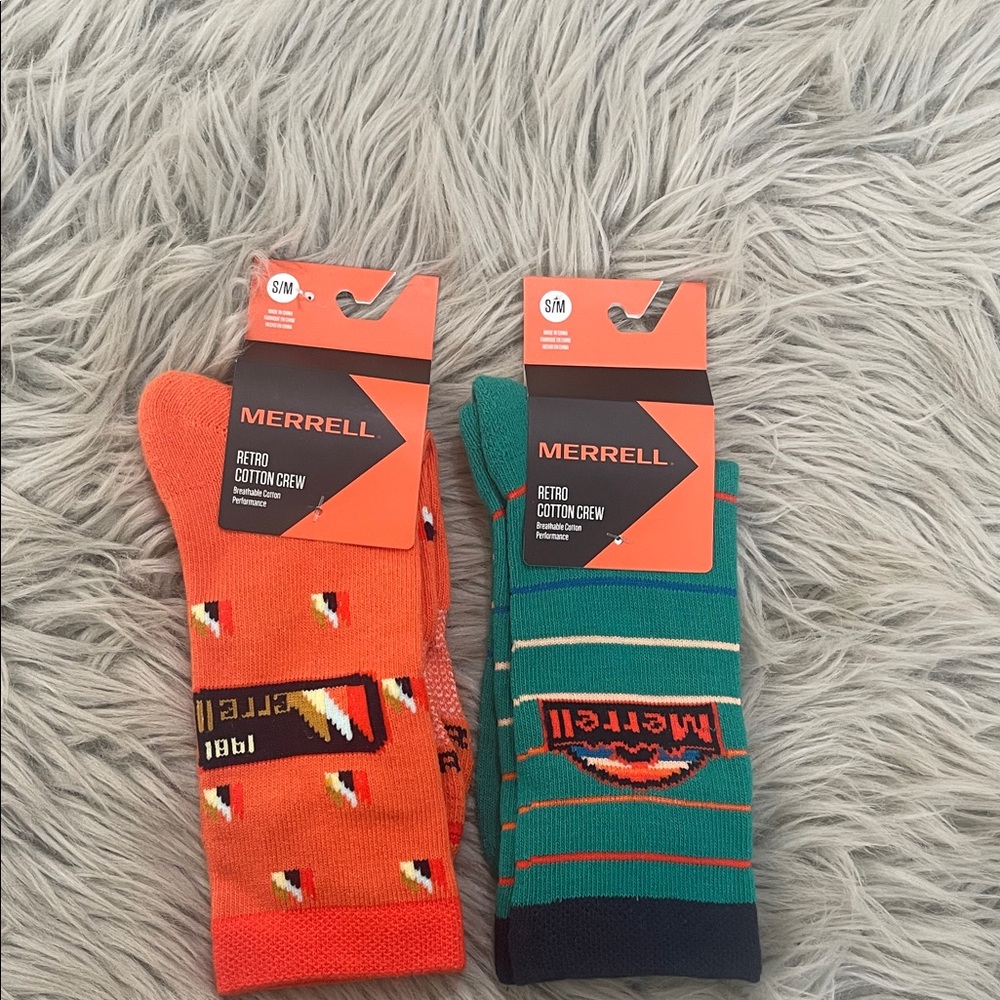 Merrell Retro Crew Socks - Bold Orange‎ and Green bundle
